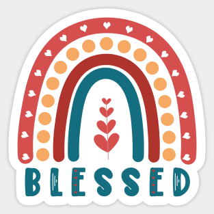 Blessed Boho Rainbow with Hearts, Dots and Heart Shaped Leaves Sticker